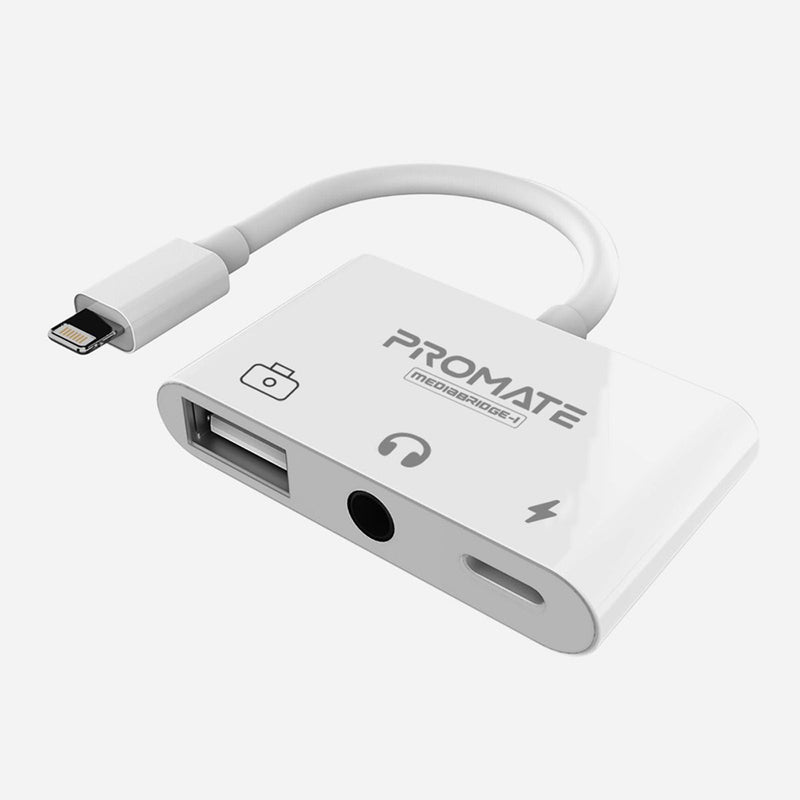 Promate Apple Lightning 音源快充3合1轉接頭 MEDIABRIDGE-I