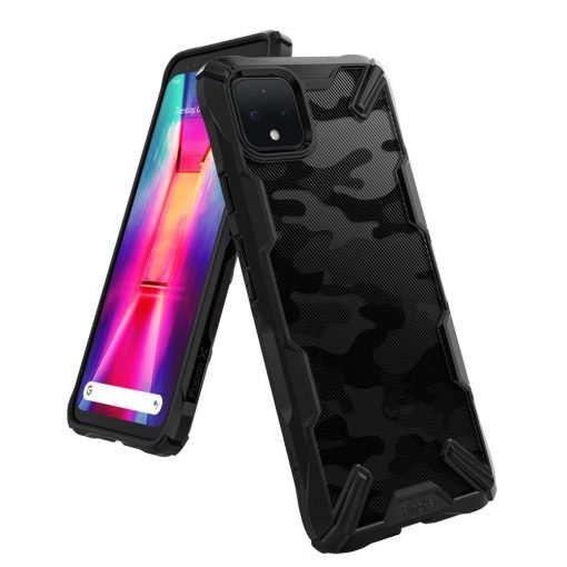 Rearth Google Pixel 4 XL (Ringke Fusion X) 迷彩抗震保護殼(黑)